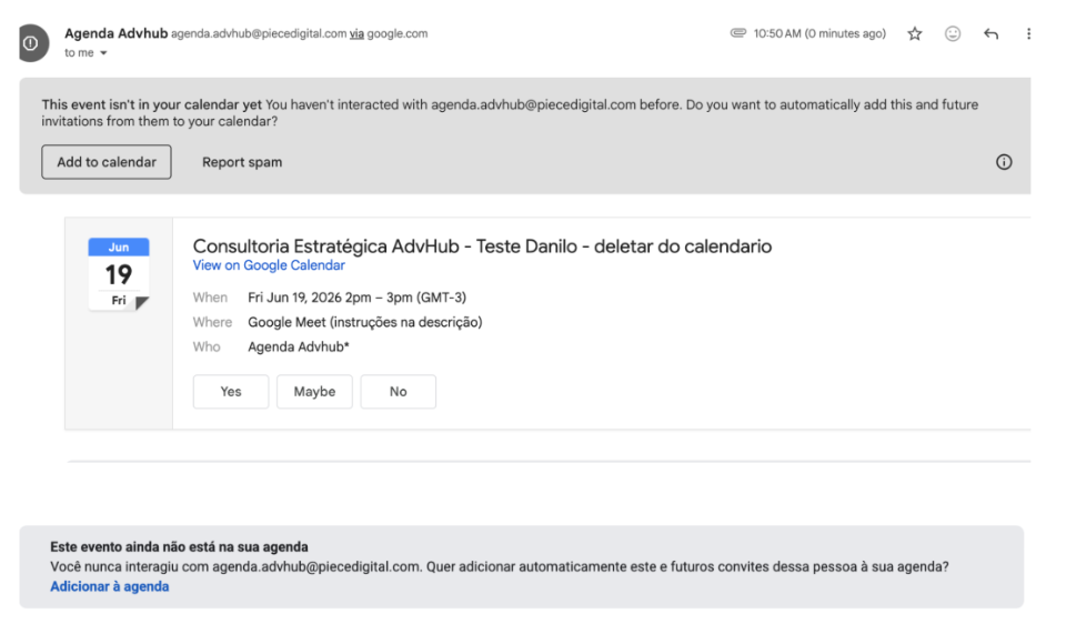 Exemplo do e-mail de lembrete da reunião